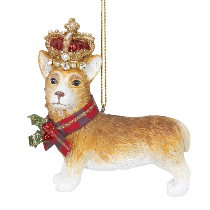 Gisela Graham Resin Corgi w/Crown Decoration